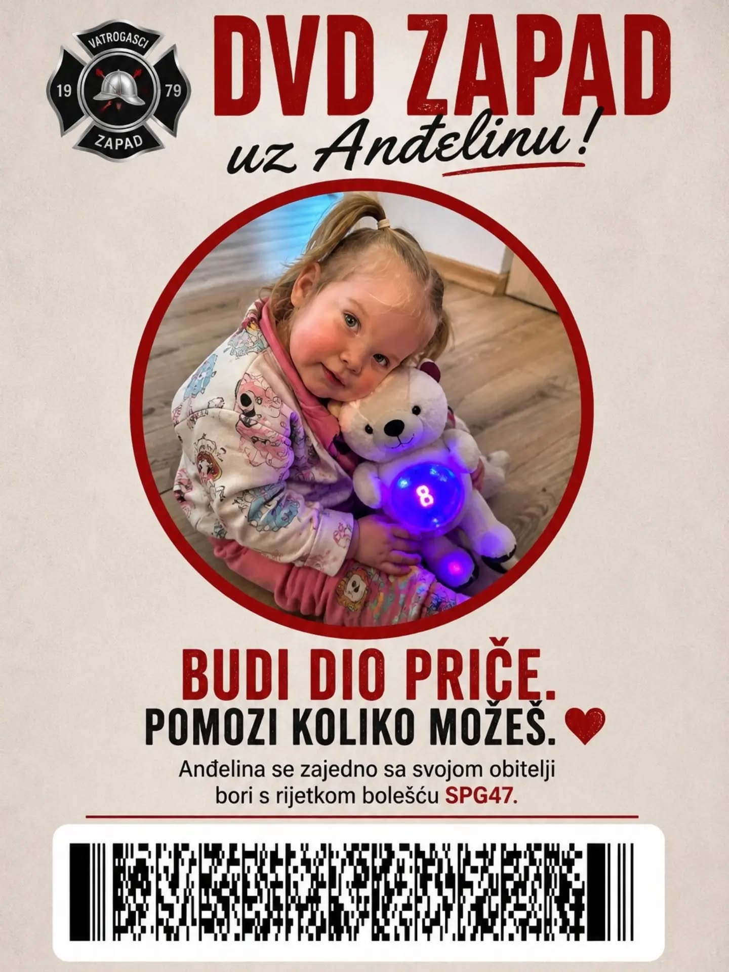 Plakat DVD Zapad uz Anđelinu. Kod za podršku organizaciji turnira ima upisan iznos od 50 eura.